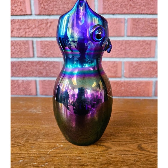 Gibson Cobalt Blue Carnival Glass Owl Vase - Picture 4 of 9